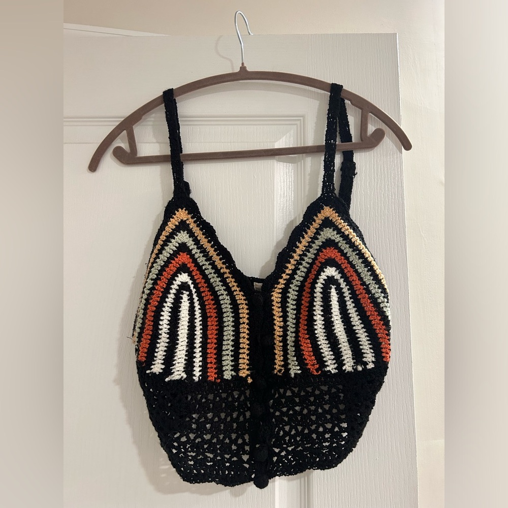 Knit crop top with black soft buttons down the middle